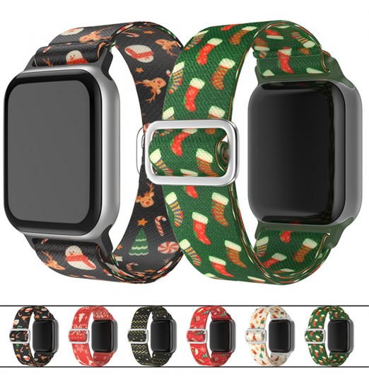 Bandas navideñas compatibles con Apple Watch 49 mm Banda 45 mm 44 mm 42 mm 41 mm 40 mm 38 mm Elástico Solo Loop Correa de repuesto de nailon suave para iwatch Ultra Series 8/7/6/5/4/3/2/1 Se Mujeres Hombres