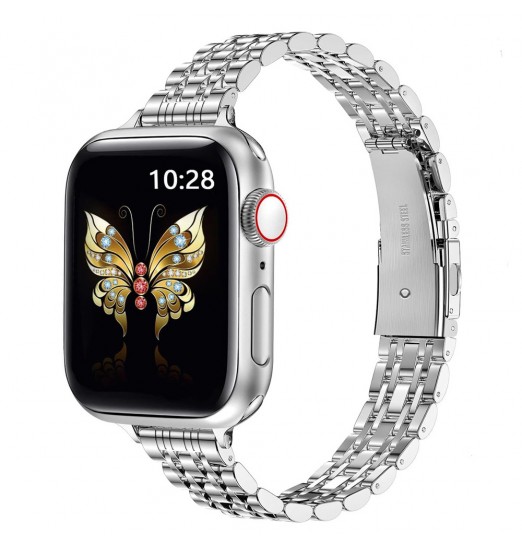 Bandas de metal delgadas compatibles con Apple Watch Band 45 mm 41 mm 44 mm 40 mm 42 mm 38 mm Mujeres Correa de cadena de acero inoxidable delgada para Iwatch Ultra Se Series 8/7/6/5/4/3/2/1 Pulsera