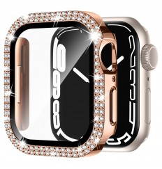 Protector de pantalla, estuche brillante para Apple Watch Se Series 8/7/6/5/4 con protección de diamantes de imitación de vidrio templado para PC duro, accesorios de estuche completo para iwatch Girls amp; Mujeres