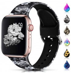 Banda floral compatible con Apple Watch Bands 38 mm 40 mm 41 mm 42 mm 44 mm 45 mm, correa de pulsera con estampado de silicona sin decoloración para Apple Watch Series Se 8 7 6 5 4 3 2 1