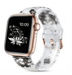 Compatible con Apple Watch Band 49 mm 45 mm 44 mm 42 mm 41 mm 40 mm 38 mm Iwatch Series 8/7/6/5/4/3/2/1/ultra/se Para mujeres Bandas de repuesto con estampado de silicona transparente