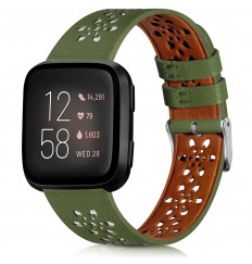 Correa de piel compatible con Fitbit Versa 2 Bands/Fitbit Versa Band/Fitbit Versa Se/Versa Lite Fitness Smart Watch Pulseras para mujeres y hombres, correa de repuesto de piel suave con diseño de encaje hueco