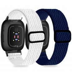 Paquete de 2 bandas elásticas compatibles con Fitbit Versa 3/Fitbit Sense, correa de nailon elástico suave de repuesto ajustable para Versa 3 Fitbit Bands/sense Fitbit Bands mujeres hombres