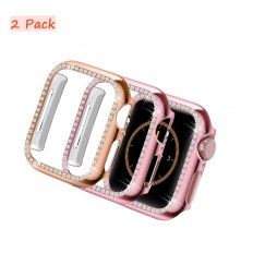 Paquete de 2 estuches compatibles con Apple Watch 45 mm 44 mm 41 mm 40 mm Series 8/7/6/5/4/se, Bling Crystal Diamonds Rhinestone Hard PC Bumper Cover para niñas, mujeres y hombres