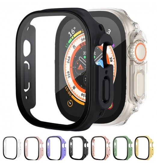 Estuche de vidrio templado para Apple Watch Ultra 49 mm Cubierta Protector de pantalla incorporado Cobertura completa para Iwatch Series Ultra Cases