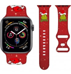 Correa de reloj Grinch, correa de reloj navideña compatible con Apple Watch Bands 38 mm 40 mm 41 mm 42 mm 44 mm 45 mm, correa deportiva de dibujos animados para adolescentes adultos, correa de silicona elástica compatible con Iwatch Band Series Se 7 6 5 4