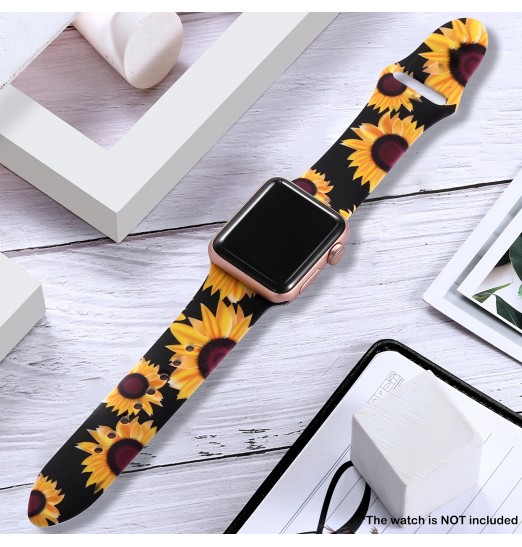 Correa de reloj de girasol negro de moda para Apple Watch 38mm/40mm/41mm/42mm/44mm/45mm/49mm Iwatch Ultra/se/series 8/7/6/5/4/3/2/1, sin reloj