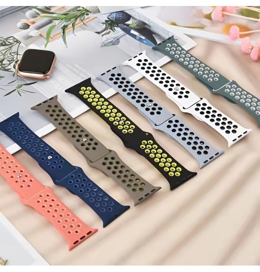 Correa de reloj de silicona para Apple Watch Band Ultra 49 mm 45 mm 41 mm 44 mm 40 mm 42 mm 38 mm Pulsera de reloj transpirable para Iwatch Series 8 7 Se 2022 6 5 4 3 2 1, sin reloj