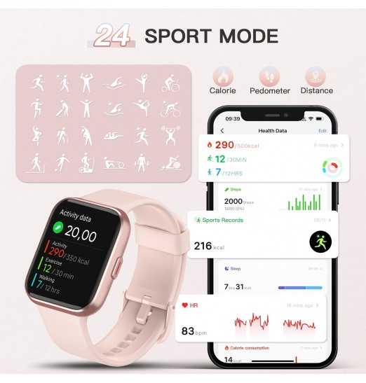 Smartwatch 1.69'', 24 Modos Deportivos, Responder/Hacer Llamadas, Ip68 Impermeable Para Deportes Y Fitness