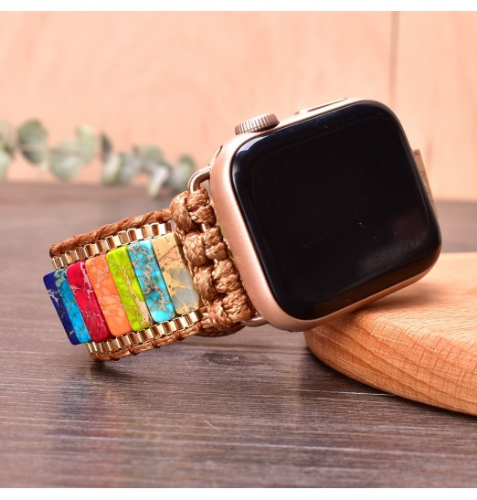 Correa de reloj de piedra natural 38 mm / 45 mm Bohemia Beaded Band Smartwatch pulsera de muñeca para Iwatch Series 3 5 6 Se 7 Accesorios