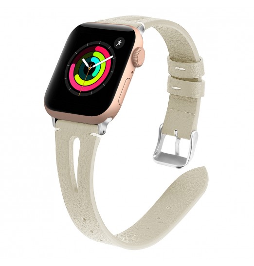 Bandas de cuero 38mm 40mm 41mm para Iwatch Se Series 8 7 6 5 4 3 2 1, correa delgada con orificio transpirable pulsera de repuesto para mujer