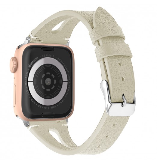 Bandas de cuero 38mm 40mm 41mm para Iwatch Se Series 8 7 6 5 4 3 2 1, correa delgada con orificio transpirable pulsera de repuesto para mujer