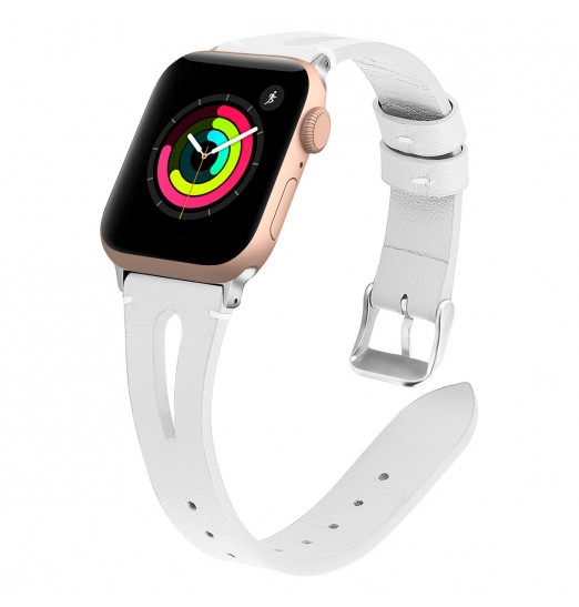 Bandas de cuero 38mm 40mm 41mm para Iwatch Se Series 8 7 6 5 4 3 2 1, correa delgada con orificio transpirable pulsera de repuesto para mujer