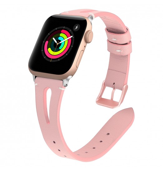 Bandas de cuero 38mm 40mm 41mm para Iwatch Se Series 8 7 6 5 4 3 2 1, correa delgada con orificio transpirable pulsera de repuesto para mujer