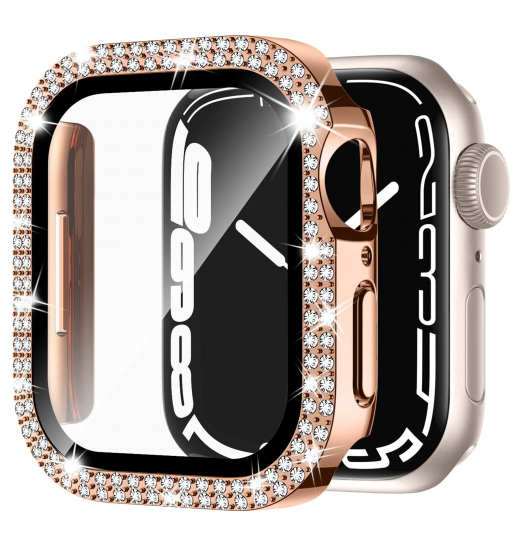 Protector de pantalla, estuche brillante para Apple Watch Se Series 8/7/6/5/4 con protección de diamantes de imitación de vidrio templado para PC duro, accesorios de estuche completo para iwatch Girls amp; Mujeres