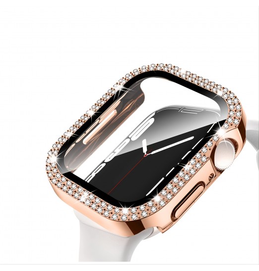 Protector de pantalla, estuche brillante para Apple Watch Se Series 8/7/6/5/4 con protección de diamantes de imitación de vidrio templado para PC duro, accesorios de estuche completo para iwatch Girls amp; Mujeres