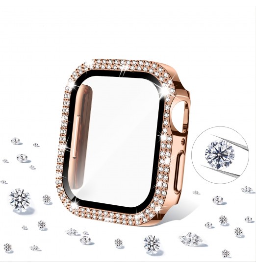 Protector de pantalla, estuche brillante para Apple Watch Se Series 8/7/6/5/4 con protección de diamantes de imitación de vidrio templado para PC duro, accesorios de estuche completo para iwatch Girls amp; Mujeres