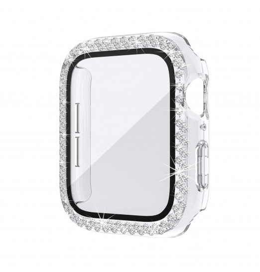 Protector de pantalla, estuche brillante para Apple Watch Se Series 8/7/6/5/4 con protección de diamantes de imitación de vidrio templado para PC duro, accesorios de estuche completo para iwatch Girls amp; Mujeres