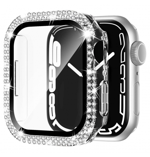 Protector de pantalla, estuche brillante para Apple Watch Se Series 8/7/6/5/4 con protección de diamantes de imitación de vidrio templado para PC duro, accesorios de estuche completo para iwatch Girls amp; Mujeres