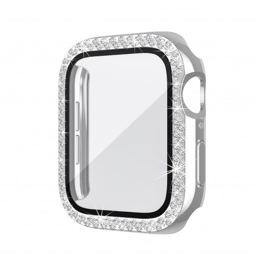 Protector de pantalla, estuche brillante para Apple Watch Se Series 8/7/6/5/4 con protección de diamantes de imitación de vidrio templado para PC duro, accesorios de estuche completo para iwatch Girls amp; Mujeres