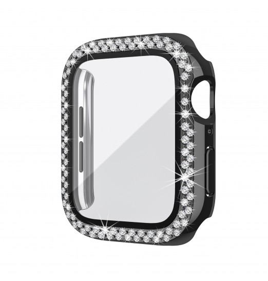 Protector de pantalla, estuche brillante para Apple Watch Se Series 8/7/6/5/4 con protección de diamantes de imitación de vidrio templado para PC duro, accesorios de estuche completo para iwatch Girls amp; Mujeres