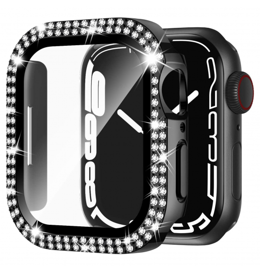 Protector de pantalla, estuche brillante para Apple Watch Se Series 8/7/6/5/4 con protección de diamantes de imitación de vidrio templado para PC duro, accesorios de estuche completo para iwatch Girls amp; Mujeres