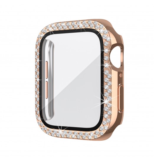 Protector de pantalla, estuche brillante para Apple Watch Se Series 8/7/6/5/4 con protección de diamantes de imitación de vidrio templado para PC duro, accesorios de estuche completo para iwatch Girls amp; Mujeres