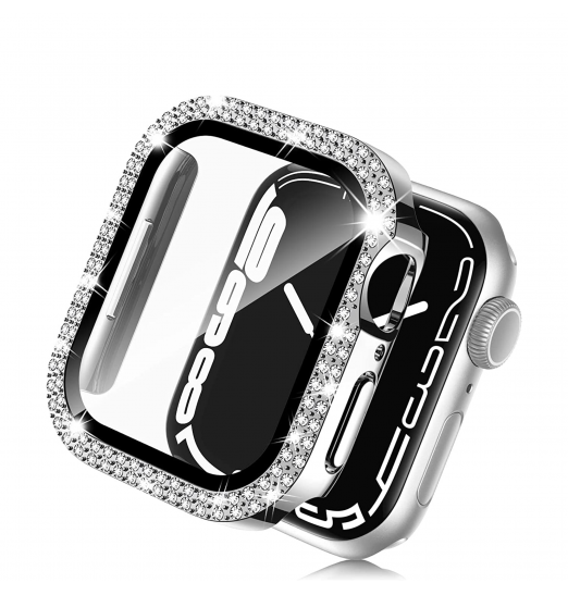 Megkhla 2-pack Bling Case para Apple Watch 40mm 44mm 41mm 45mm Series 8/7/6/5/4/se con protector de pantalla, PC duro a prueba de golpes Rhinestone Bumper Full Face Cover para Iwatch