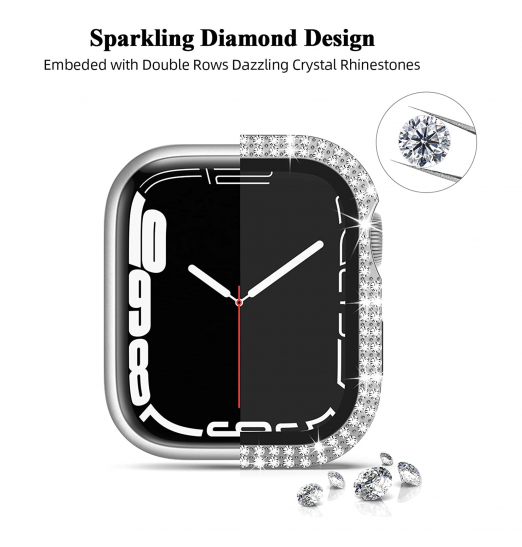 Megkhla 2-pack Bling Case para Apple Watch 40mm 44mm 41mm 45mm Series 8/7/6/5/4/se con protector de pantalla, PC duro a prueba de golpes Rhinestone Bumper Full Face Cover para Iwatch