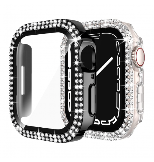 Megkhla 2-pack Bling Case para Apple Watch 40mm 44mm 41mm 45mm Series 8/7/6/5/4/se con protector de pantalla, PC duro a prueba de golpes Rhinestone Bumper Full Face Cover para Iwatch