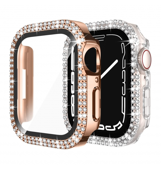 Megkhla 2-pack Bling Case para Apple Watch 40mm 44mm 41mm 45mm Series 8/7/6/5/4/se con protector de pantalla, PC duro a prueba de golpes Rhinestone Bumper Full Face Cover para Iwatch