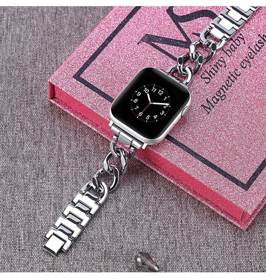 Pulsera de Metal elegante con cadena de vaquero elegante para Apple Watch Band 38mm 42mm 40mm 44mm 41mm 45mm Iwatch Se Series 7/6/5/4/3/2/1