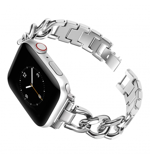 Pulsera de Metal elegante con cadena de vaquero elegante para Apple Watch Band 38mm 42mm 40mm 44mm 41mm 45mm Iwatch Se Series 7/6/5/4/3/2/1