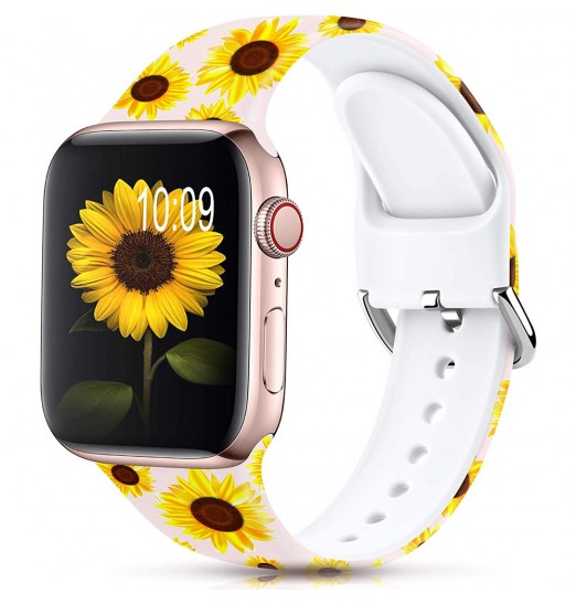 Banda floral compatible con Apple Watch Bands 38 mm 40 mm 41 mm 42 mm 44 mm 45 mm, correa de pulsera con estampado de silicona sin decoloración para Apple Watch Series Se 8 7 6 5 4 3 2 1