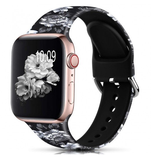 Banda floral compatible con Apple Watch Bands 38 mm 40 mm 41 mm 42 mm 44 mm 45 mm, correa de pulsera con estampado de silicona sin decoloración para Apple Watch Series Se 8 7 6 5 4 3 2 1