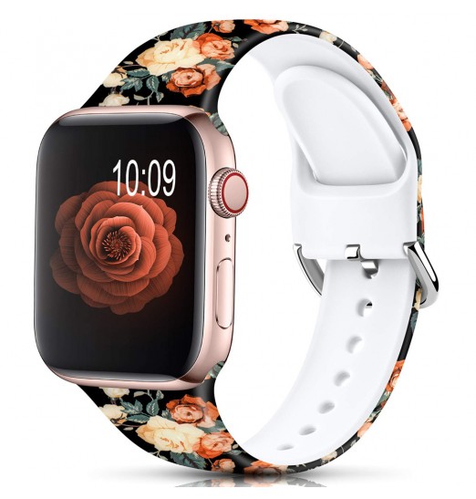 Banda floral compatible con Apple Watch Bands 38 mm 40 mm 41 mm 42 mm 44 mm 45 mm, correa de pulsera con estampado de silicona sin decoloración para Apple Watch Series Se 8 7 6 5 4 3 2 1