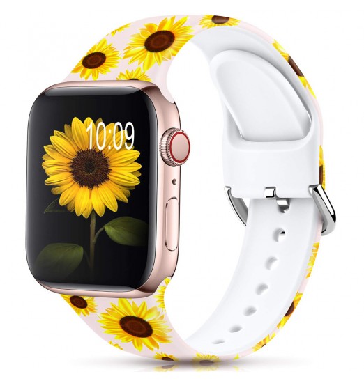 Banda floral compatible con Apple Watch Bands 38 mm 40 mm 41 mm 42 mm 44 mm 45 mm, correa de pulsera con estampado de silicona sin decoloración para Apple Watch Series Se 8 7 6 5 4 3 2 1