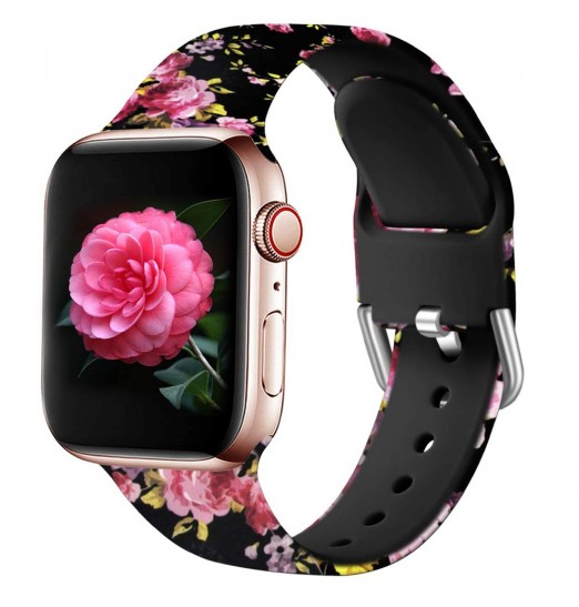 Banda floral compatible con Apple Watch Bands 38 mm 40 mm 41 mm 42 mm 44 mm 45 mm, correa de pulsera con estampado de silicona sin decoloración para Apple Watch Series Se 8 7 6 5 4 3 2 1