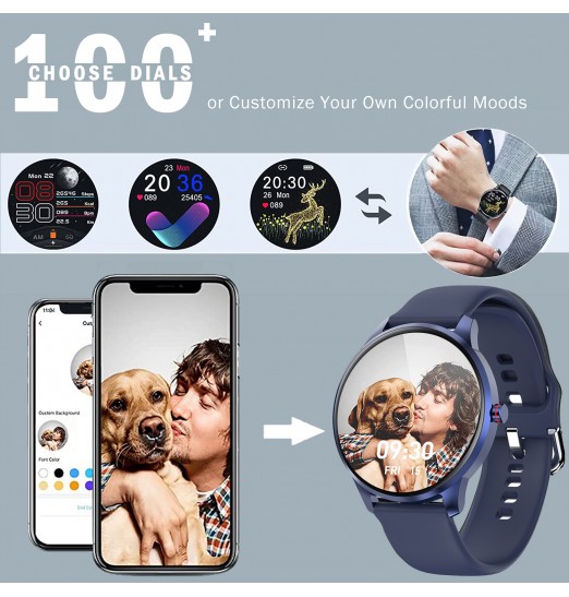 Reloj inteligente, reloj inteligente para Android Iphones con podómetro, reloj inteligente Android a prueba de agua con monitor de presión arterial de frecuencia cardíaca Recordatorio de llamada Smartwatch para Ios Android