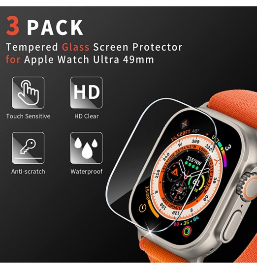 3 uds película de vidrio templado sin burbujas antiarañazos Hd transparente ultrafino Protector de pantalla de repuesto para Iwatch Ultra 49mm