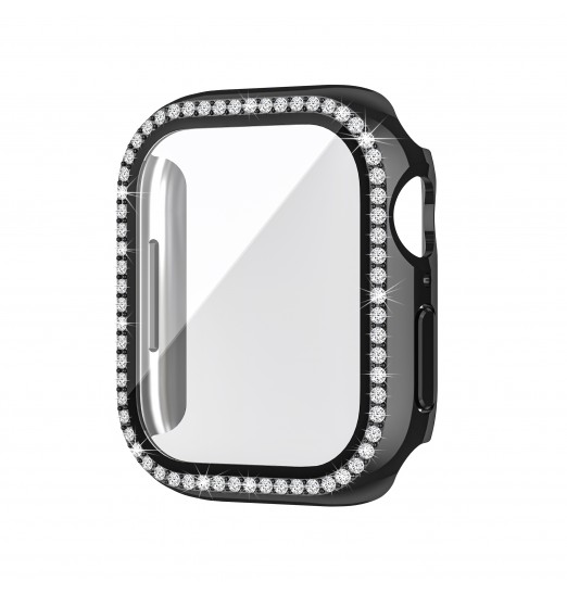 Estuche protector de diamantes de imitación con purpurina, protector de pantalla de cristal O para Apple Watch Series 8 7 6 5 4 40mm 44mm 41mm 45mm Tape