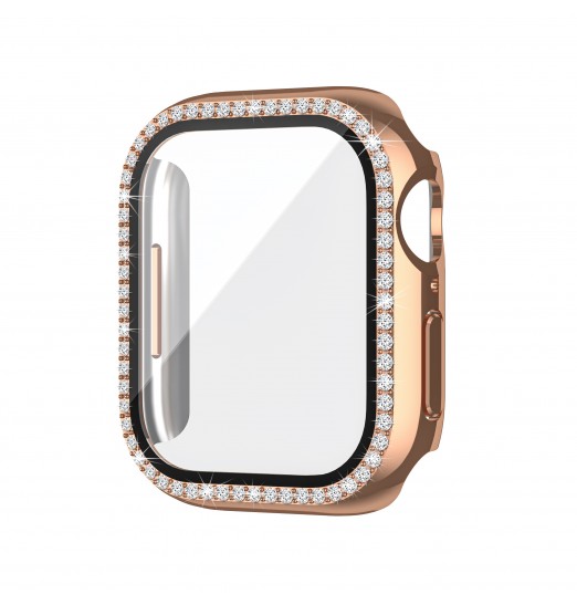 Estuche protector de diamantes de imitación con purpurina, protector de pantalla de cristal O para Apple Watch Series 8 7 6 5 4 40mm 44mm 41mm 45mm Tape