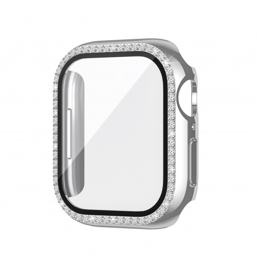 Estuche protector de diamantes de imitación con purpurina, protector de pantalla de cristal O para Apple Watch Series 8 7 6 5 4 40mm 44mm 41mm 45mm Tape