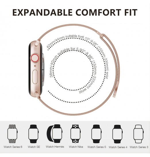 Reemplazo de cierre magnético de bucle de malla de acero inoxidable para mujeres y hombres para Iwatch Band, para Apple Watch Band Series Ultra Se 8 7 6 5 4 3 2 1 38 mm 40 mm 41 mm 42 mm 44 mm 45 mm 49 mm