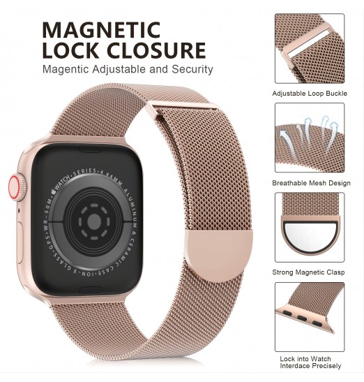 Reemplazo de cierre magnético de bucle de malla de acero inoxidable para mujeres y hombres para Iwatch Band, para Apple Watch Band Series Ultra Se 8 7 6 5 4 3 2 1 38 mm 40 mm 41 mm 42 mm 44 mm 45 mm 49 mm