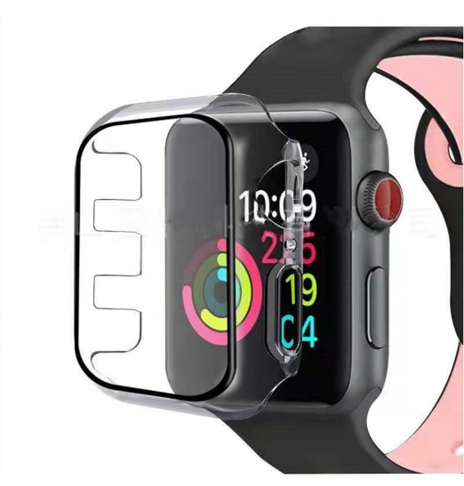 Adecuado para Apple Watch Carcasa protectora Marco de PC + Vidrio templado Cubierta protectora integrada A prueba de caídas Carcasa protectora a prueba de polvo 45678 Generación Hd Caja de color de carcasa dura transparente Paquete de dos