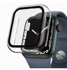 Adecuado para Apple Watch Carcasa protectora Marco de PC + Vidrio templado Cubierta protectora integrada A prueba de caídas Carcasa protectora a prueba de polvo 45678 Generación Hd Caja de color de carcasa dura transparente Paquete de dos