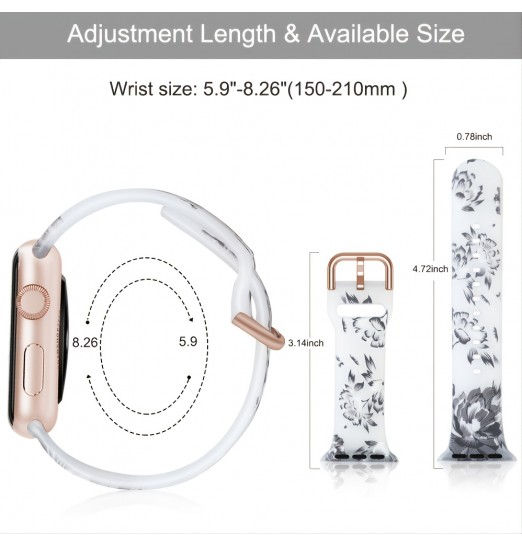 Compatible con Apple Watch Band 49 mm 45 mm 44 mm 42 mm 41 mm 40 mm 38 mm Iwatch Series 8/7/6/5/4/3/2/1/ultra/se Para mujeres Bandas de repuesto con estampado de silicona transparente