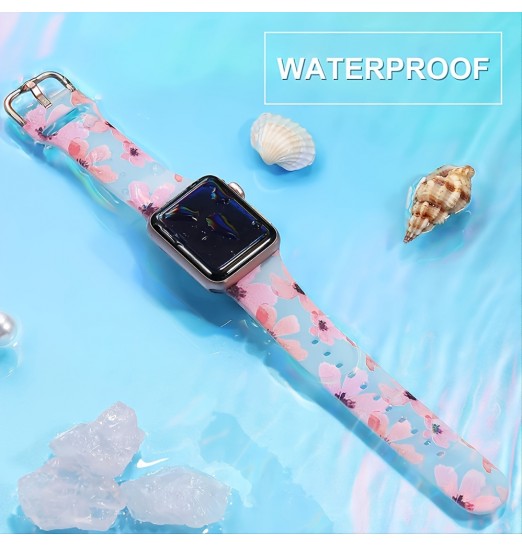 Compatible con Apple Watch Band 49 mm 45 mm 44 mm 42 mm 41 mm 40 mm 38 mm Iwatch Series 8/7/6/5/4/3/2/1/ultra/se Para mujeres Bandas de repuesto con estampado de silicona transparente