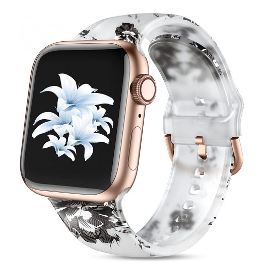 Compatible con Apple Watch Band 49 mm 45 mm 44 mm 42 mm 41 mm 40 mm 38 mm Iwatch Series 8/7/6/5/4/3/2/1/ultra/se Para mujeres Bandas de repuesto con estampado de silicona transparente